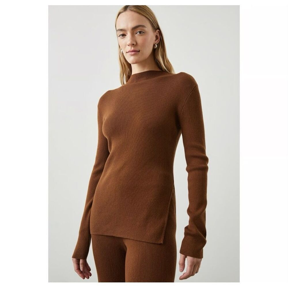 Rails Shiloh Rib Mock Neck Sweater cotton/silk chocolate brown size XS NWOT
